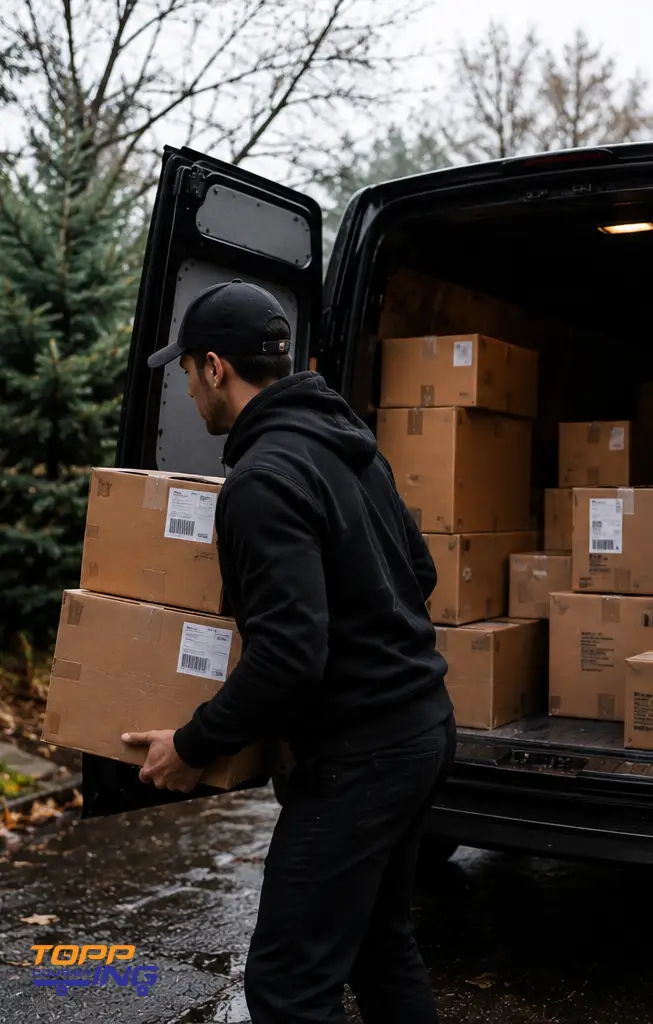 Professional courier handling commercial shipments